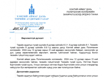 Дотоод аудитын санхүүгийн хяналт шалгалтын тайлан